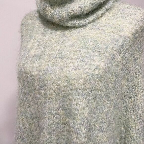 Anthropologie Cozy Knit Poncho in Light Green Mint Turtleneck SuperSoft OS - Picture 2 of 12